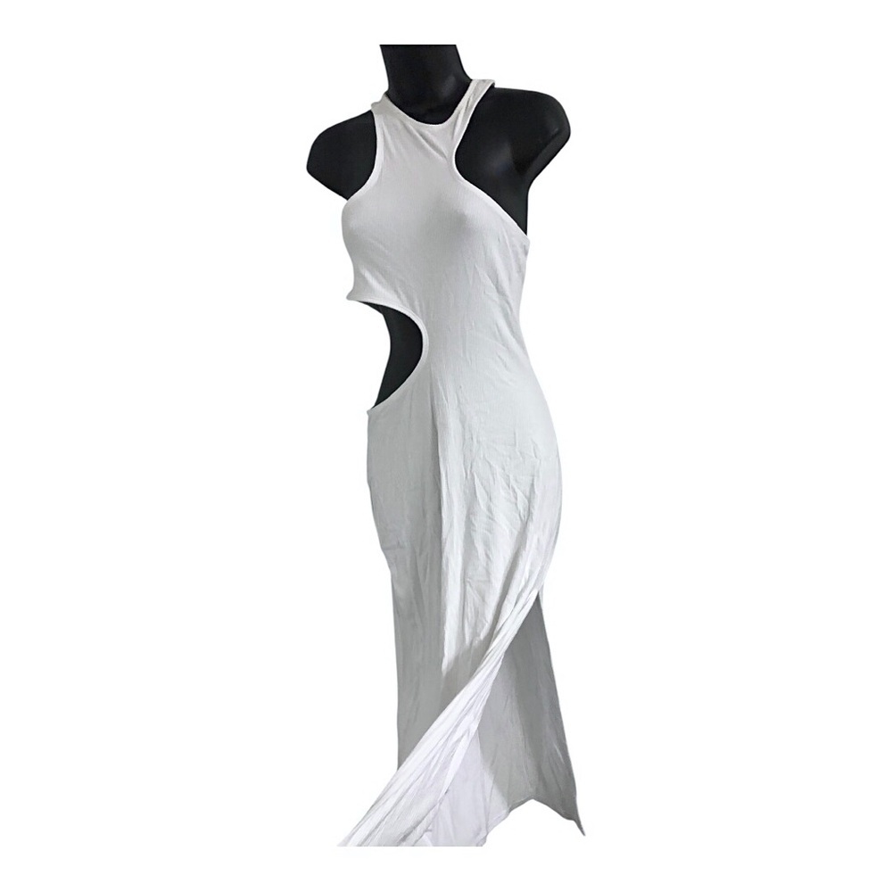 Abercrombie & fitch white rib‎ knit side waist cut-out midi dress sz Large Tall